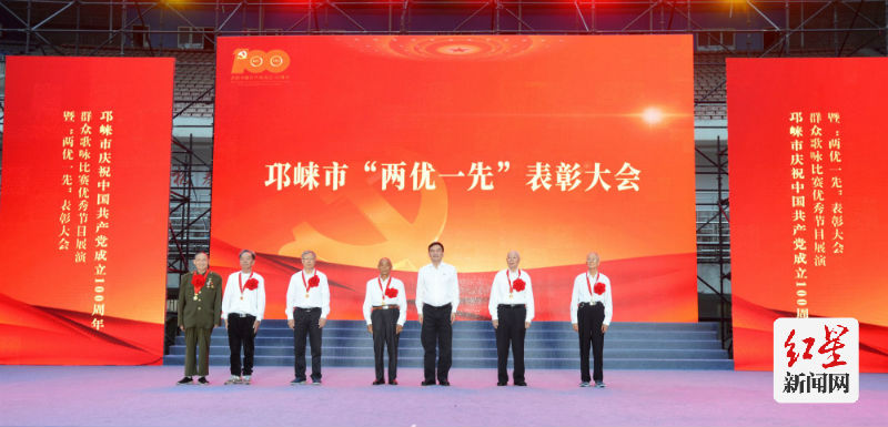 向党龄50年以上的老党员代表颁发“光荣在党50年”纪念章