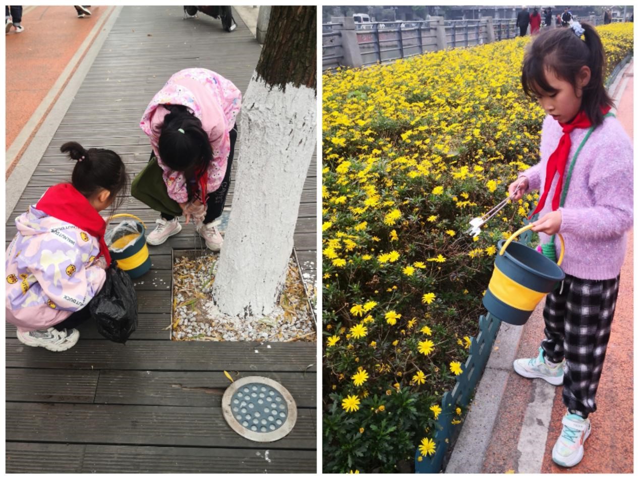 孩子们在 捡垃圾