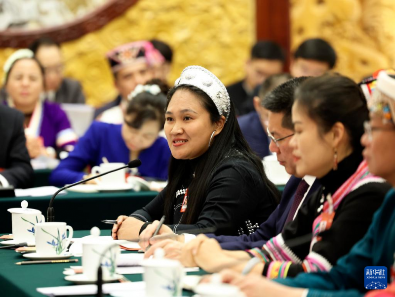 3月5日，李瑞芳代表在十四届全国人大二次会议云南代表团全体会议上发言。新华社记者 刘卫兵 摄