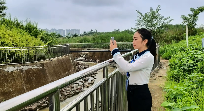 陈礼惠河长在巡河（摄影 毛雪）